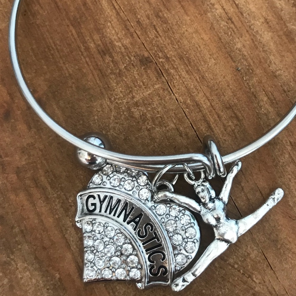 Gymnastics Rhinestone Heart Charm Bracelet